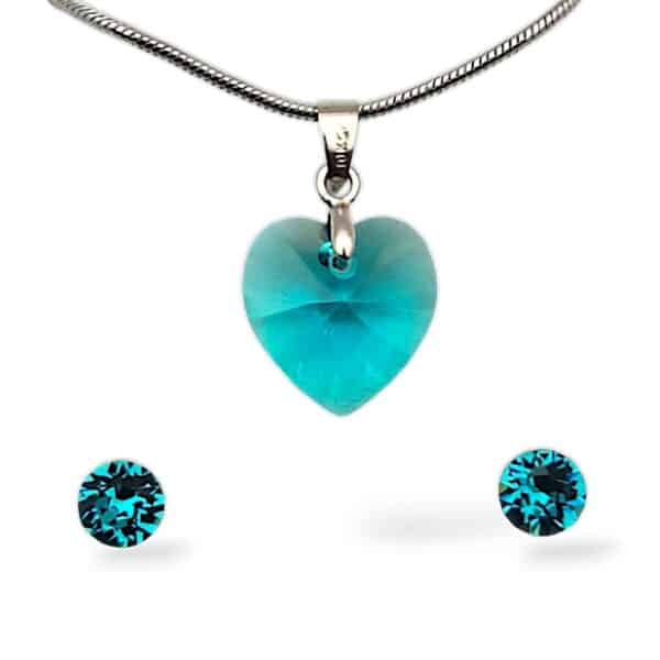 14 mm-es Szives Swarovski® kristályos ékszerszett - Blue Zircon - ajándék díszdobozban