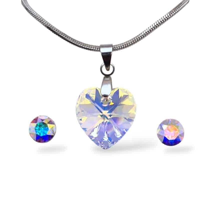 14 mm-es Szives Swarovski kristályos ékszerszett – Crystal AB
