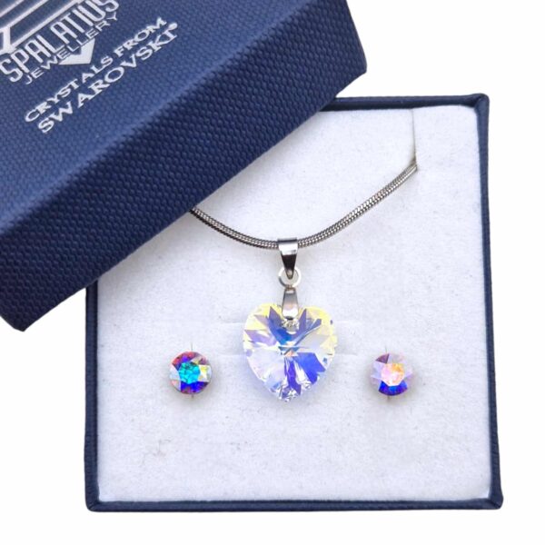 14 mm-es Szives Swarovski kristályos ékszerszett – Crystal AB