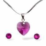 14 mm-es Szives Swarovski kristályos ékszerszett - Fuchsia - ajándék díszdobozban