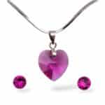 14 mm-es Szives Swarovski kristályos ékszerszett - Fuchsia - ajándék díszdobozban