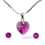 14 mm-es Szives Swarovski kristályos ékszerszett - Fuchsia - ajándék díszdobozban
