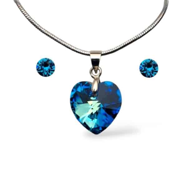 14 mm-es Szives Swarovski kristályos szett - Bermuda blue