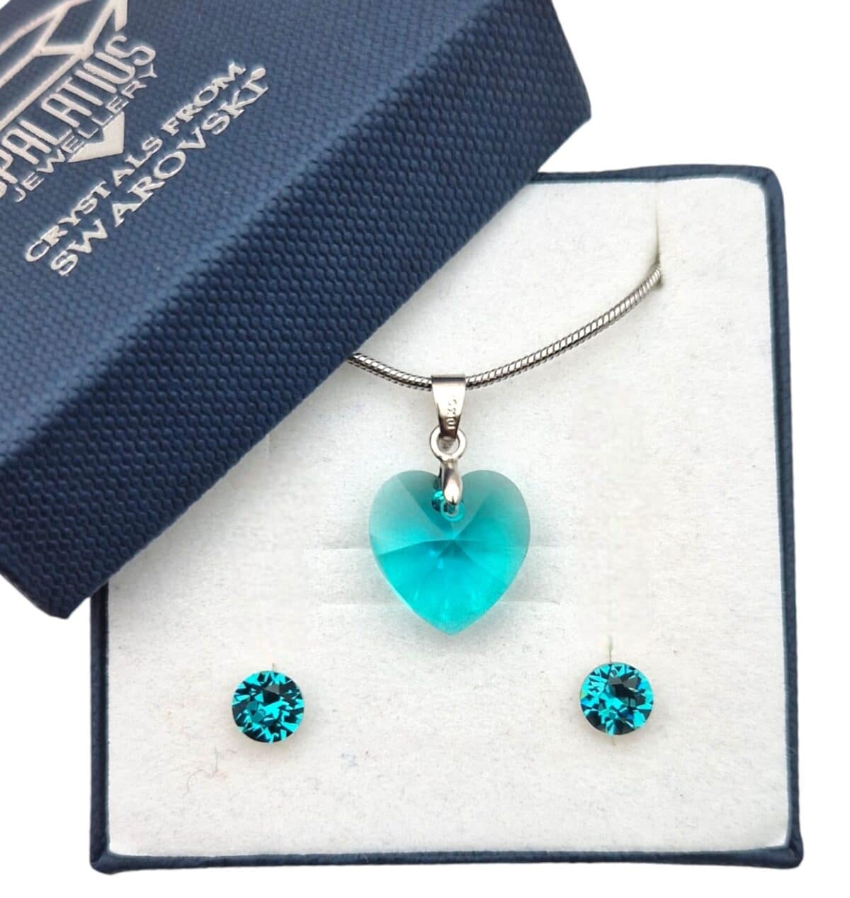14 mm-es Szives Swarovski® kristályos ékszerszett - Blue Zircon - ajándék díszdobozban