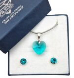14 mm-es Szives Swarovski® kristályos ékszerszett - Blue Zircon - ajándék díszdobozban