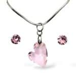 Aura rózsaszín Swarovski® kristályos ékszerszett – Ferde szív 17 mm, Roseline + díszdoboz