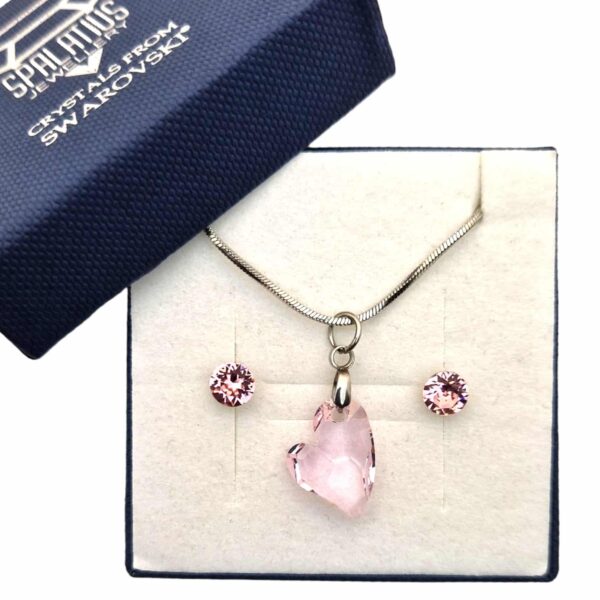 Aura rózsaszín Swarovski® kristályos ékszerszett – Ferde szív 17 mm, Roseline + díszdoboz