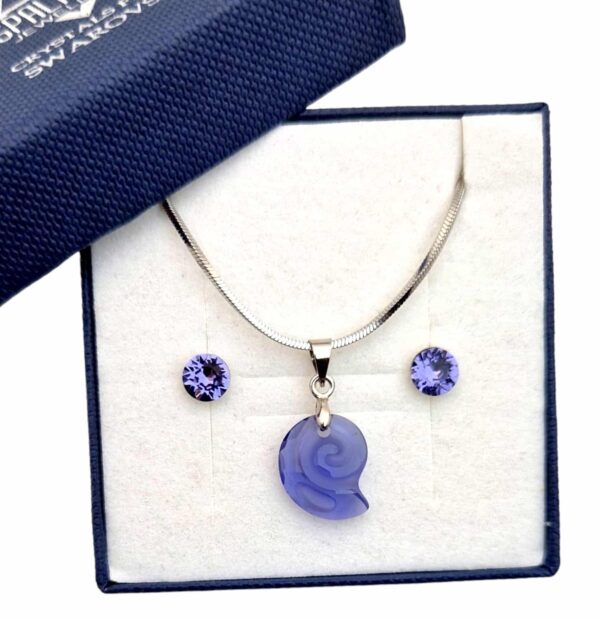 Swarovski kristályos ékszerszett “Pisces” – Csiga 14 mm, Lila Tranzanite + díszdoboz