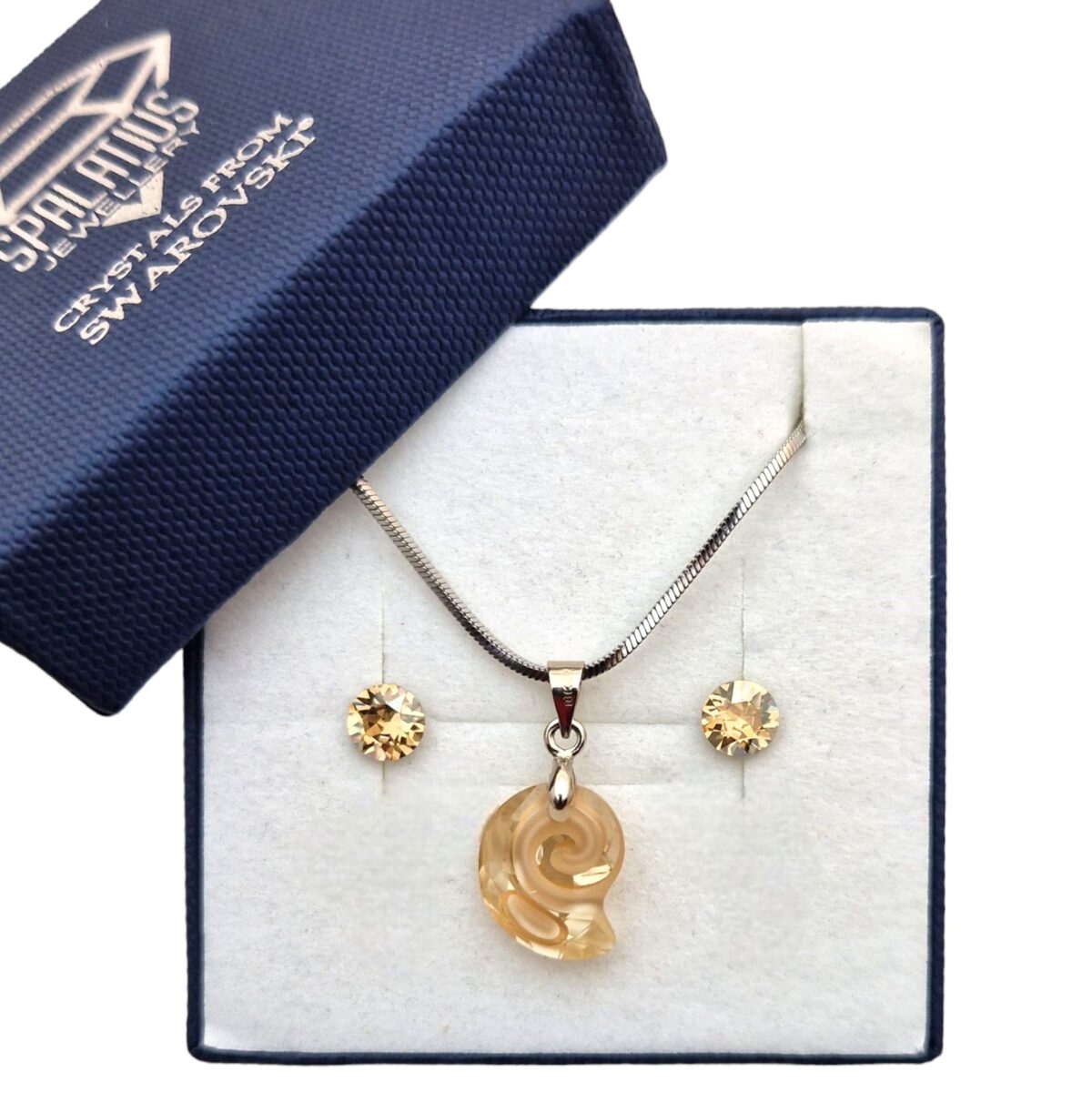 Limitált Swarovski kristályos ékszerszett - Csiga 14 mm, Golden Shadow ajándék díszdobozban