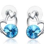 Swarovski kristályos szív alakú fülbevaló ajándék díszdobozban türkiz szinű kristállyal