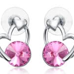 Swarovski kristályos szív alakú fülbevaló ajándék díszdobozban pink szinű kristállyal