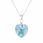 Szív Swarovski kristályos ezüst nyaklánc - 14 mm - Aquamarine - 925 ezüst ékszer