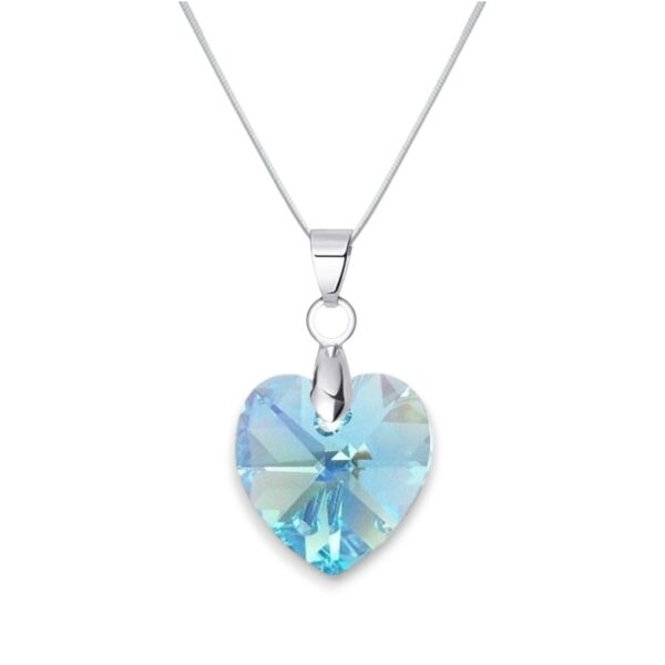 Szív Swarovski kristályos ezüst nyaklánc - 14 mm - Aquamarine - 925 ezüst ékszer