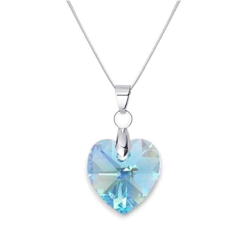 Szív Swarovski kristályos ezüst nyaklánc - 14 mm - Aquamarine - 925 ezüst ékszer