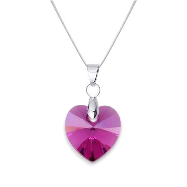 14 mm Szív Swarovski kristályos ezüst nyaklánc – Fuchsia – 925 ezüst ékszer