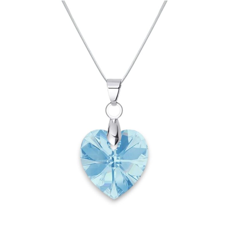 14 mm Szív Swarovski kristályos ezüst nyaklánc - Aquamarine - 925 ezüst ékszer