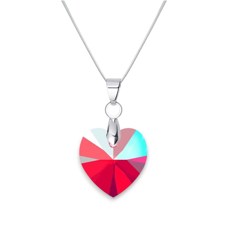 Szív Swarovski kristályos ezüst nyaklánc - Light Siam Shimmer