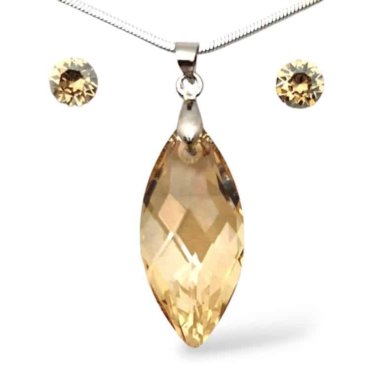 Swarovski kristályos ékszerszett – Navette 30 mm, Golden Shadow + díszdoboz