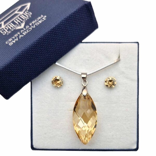 Swarovski kristályos ékszerszett – Navette 30 mm, Golden Shadow + díszdoboz