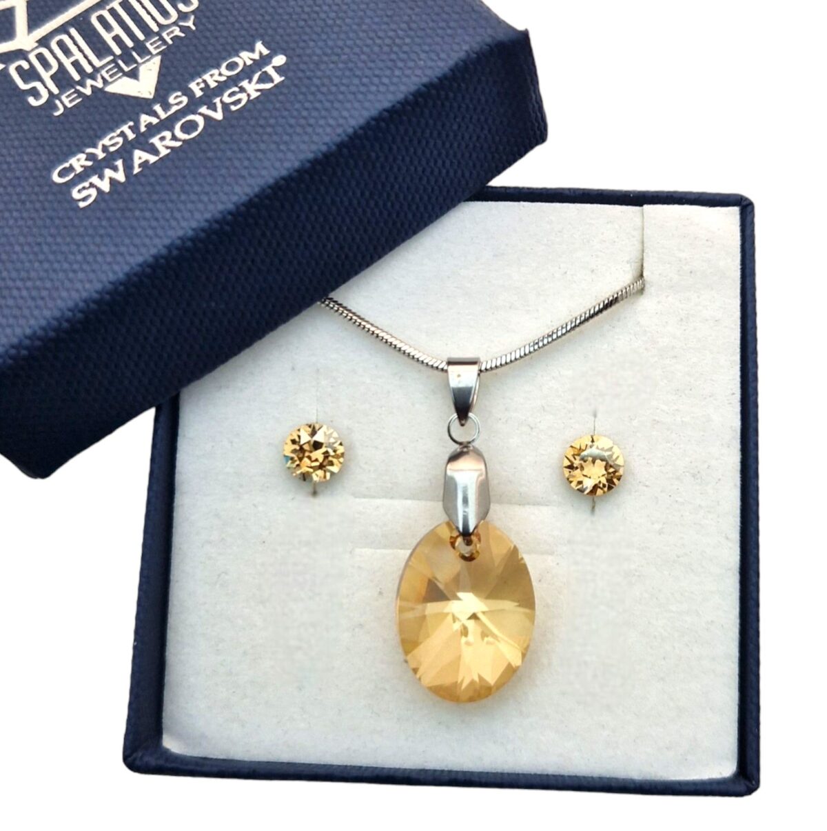Swarovski® kristályos ékszerszett - Pear 18 mm, Denim Blue + díszdoboz