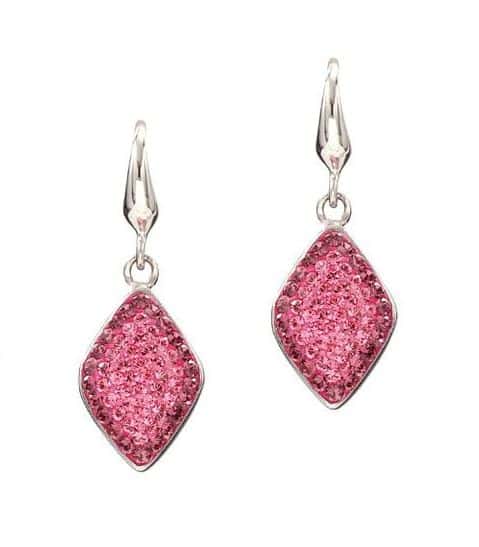 Rózsaszín, csepp alakú swarovski kristályos nemesacél fülbevaló