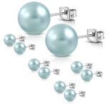 Világoskék színű, metál fényű gyöngy fülbevaló