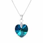 18 mm Szív Swarovski kristályos ezüst nyaklánc - Bermuda Blue - 925 Ezüst ékszer