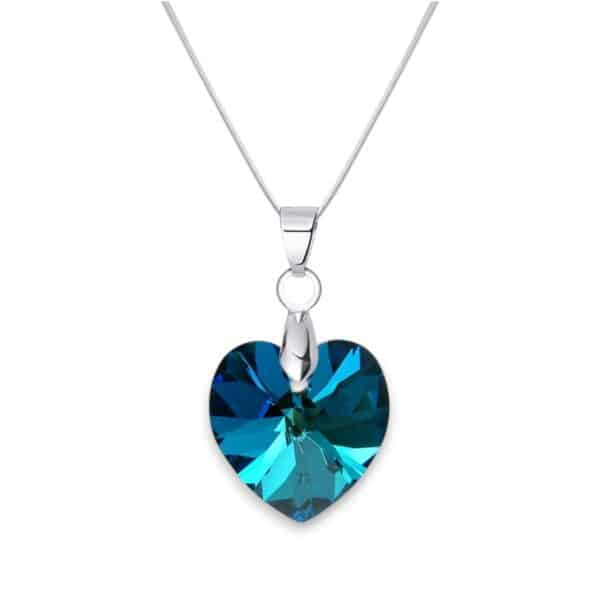18 mm Szív Swarovski kristályos ezüst nyaklánc - Bermuda Blue - 925 Ezüst ékszer