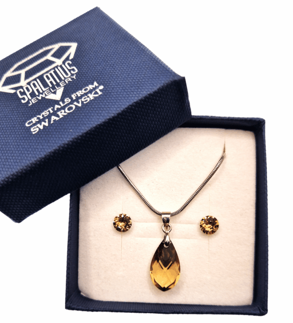 Swarovski® kristályos ékszerszett – Pear – Shaped 18 mm, Colorado Topaz -Light Chrome + díszdoboz