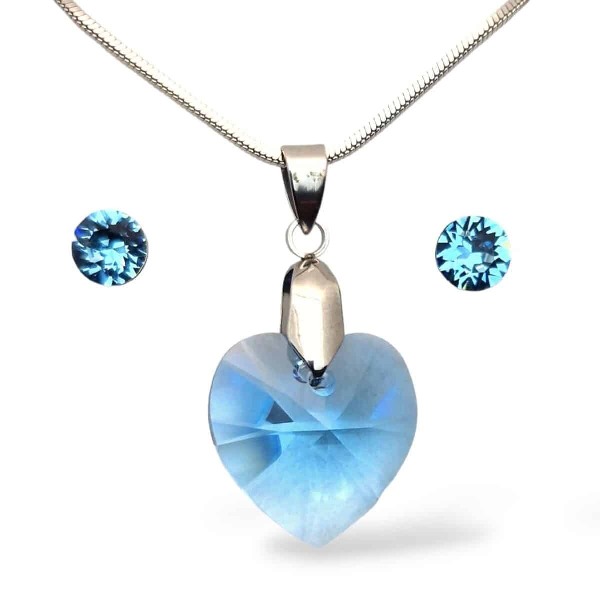 Swarovski kristályos ékszerszett - Szív 18 mm, Aquamarine - ajándék díszdobozban