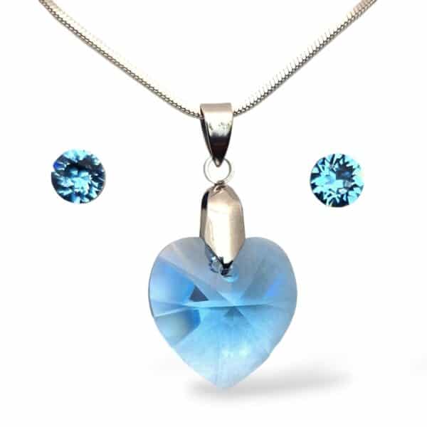 Swarovski kristályos ékszerszett - Szív 18 mm, Aquamarine - ajándék díszdobozban