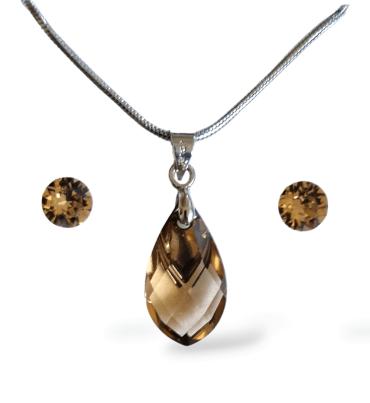Swarovski® kristályos ékszerszett – Pear – Shaped 18 mm, Colorado Topaz -Light Chrome + díszdoboz