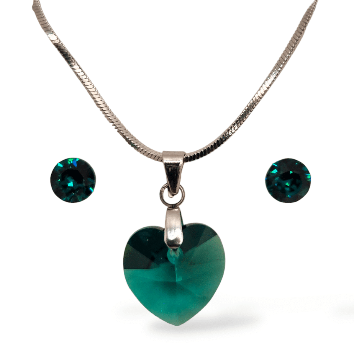 Swarovski® kristályos ékszerszett – Szív 14 mm, Emerald zöld + díszdoboz