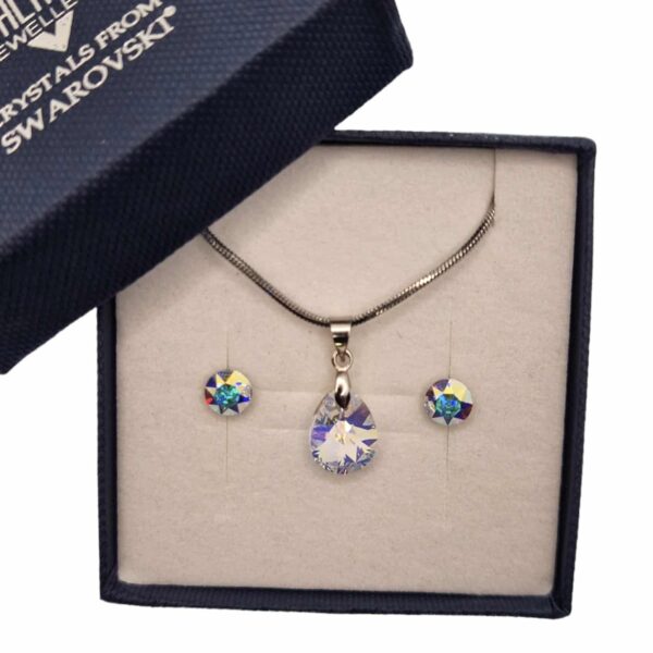 Swarovski kristályos ékszerszett “Sagittarius” – Pear 12 mm, crystal ab + díszdoboz