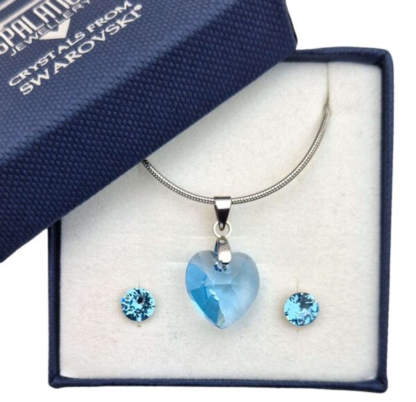 14 mm-es Szives Swarovski kristályos ékszer szett - Aquamarine