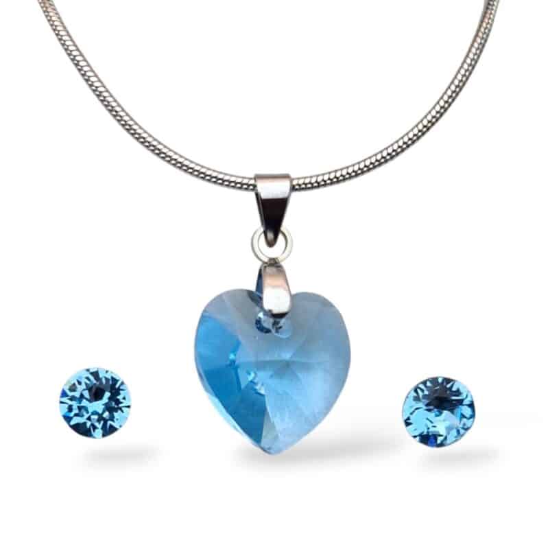 14 mm-es Szives Swarovski kristályos ékszer szett - Aquamarine