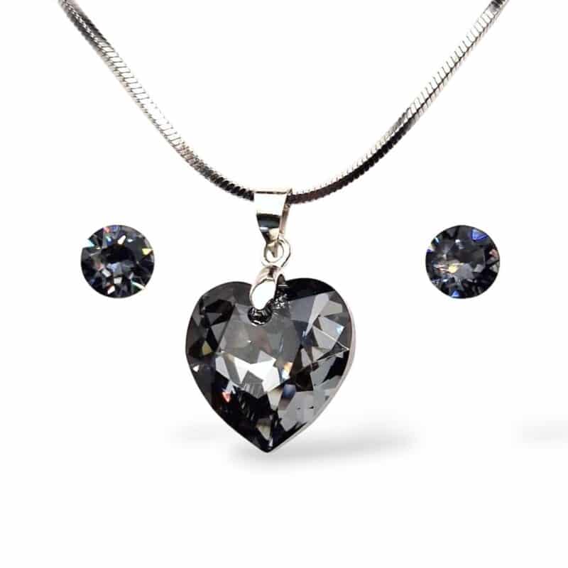 Swarovski kristályos ékszerszett - Silver night Szív 14 mm medál ajándék díszdobozban
