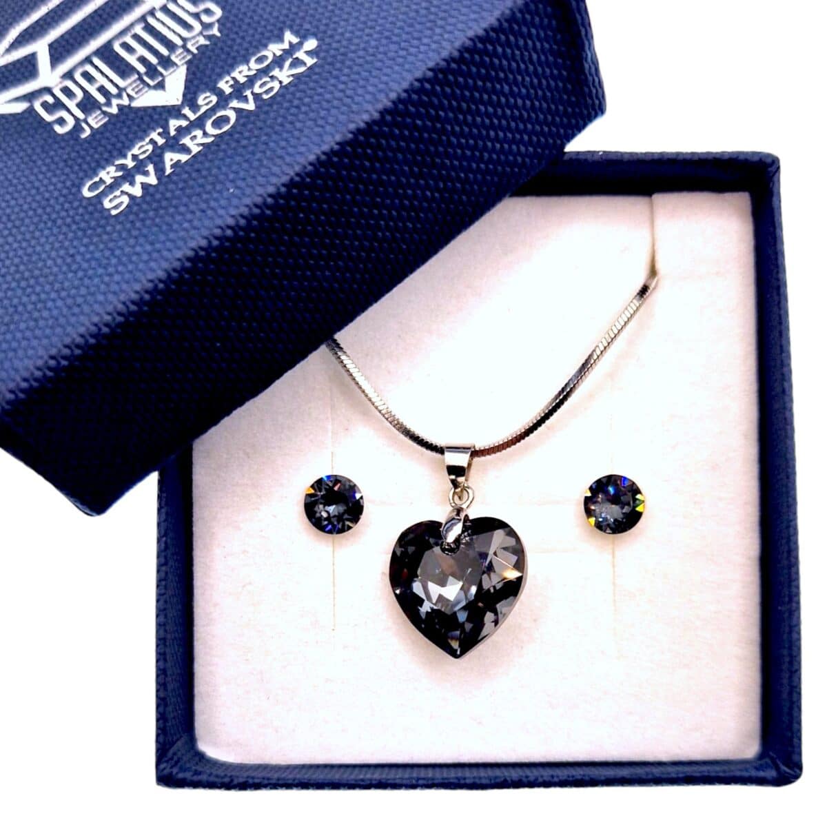 Swarovski kristályos ékszerszett - Silver night Szív 14 mm medál ajándék díszdobozban