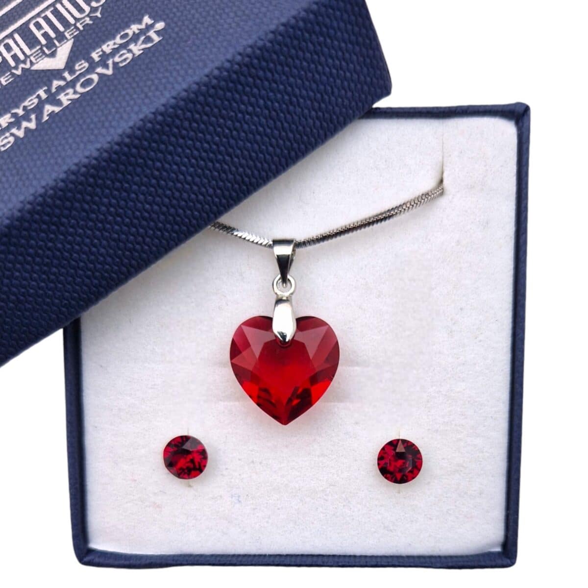 14 mm-es Szives Swarovski kristályos ékszerszett - Vörös