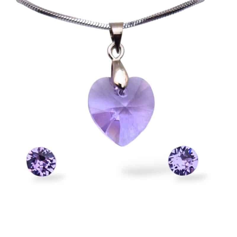 14 mm-es Lila Szives Swarovski kristályos ékszerszett