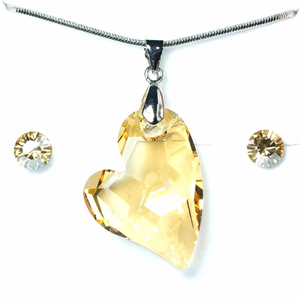 Swarovski® kristályos ékszerszett - Ferde szív, Golden Shadow