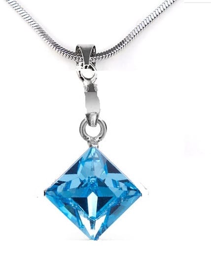 Swarovski® kristályos nemesacél nyaklánc - Aquamarine négyzet 16 mm  medál