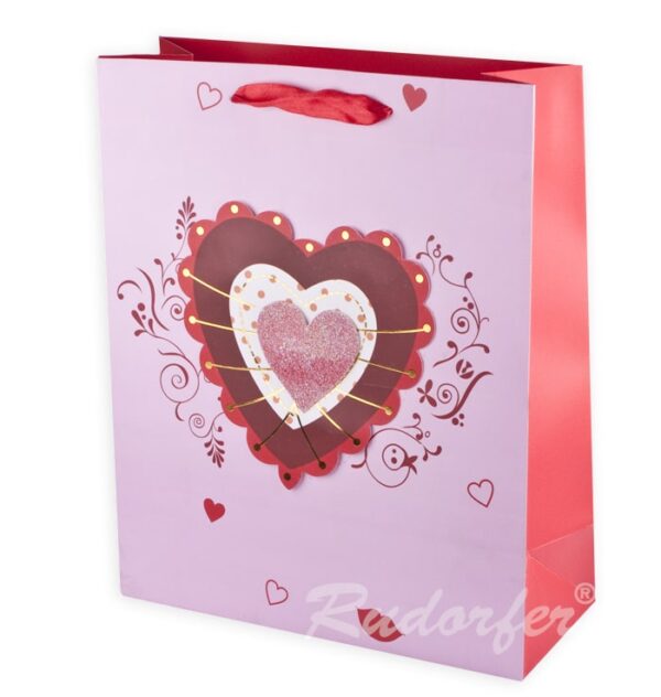 Rózsaszín, szivecskés papírtáska