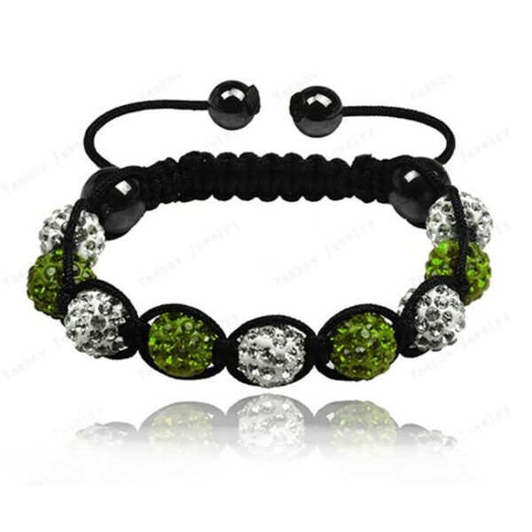 9 kristály gömbös shamballa karkötő - Zöld-fehér