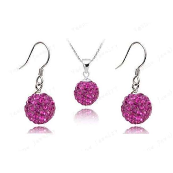 Shamballa szett (fülbevaló, lánc és medál) - Fuchsia