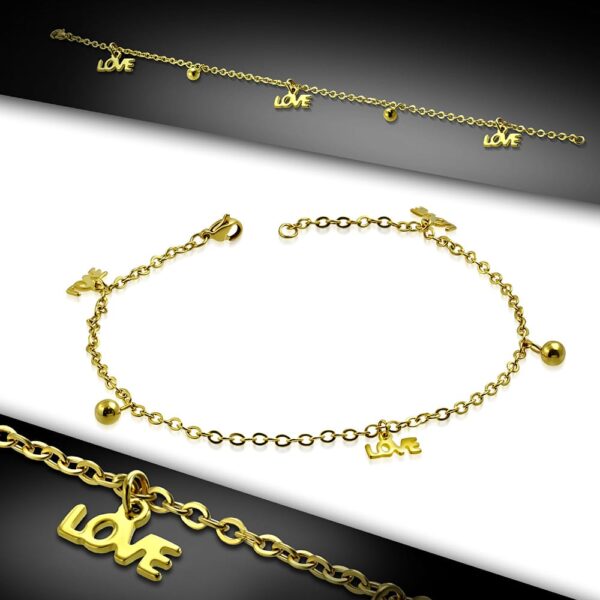 LOVE arany színű nemesacél bokalánc medálokkal