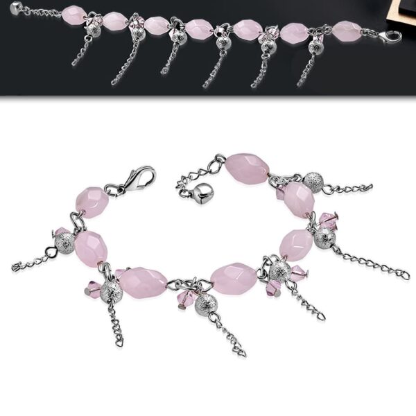 Lily - Ezüst színű, rózsaszín gyöngyökkel díszített nemesacél karkötő