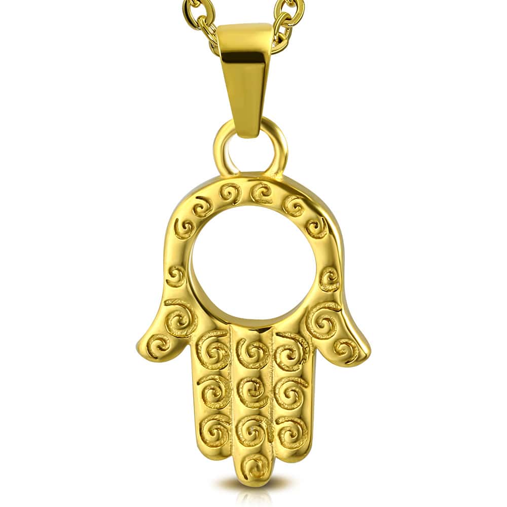 Fatima/Hamsa keze arany színű nemesacél medál