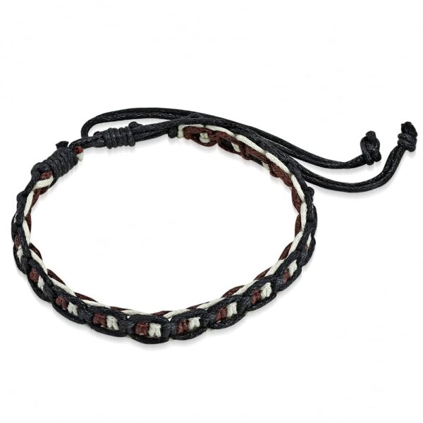 Állítható, divatos, fekete - barna - fehér színű, fonott karkötő