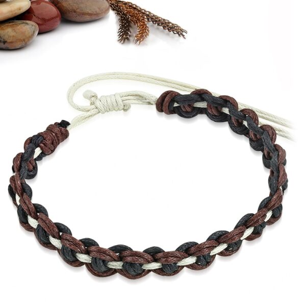 Állítható, divatos, fekete - barna - fehér színű, fonott karkötő
